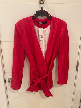 Zara Red Tie-Waist Blazer Jacket